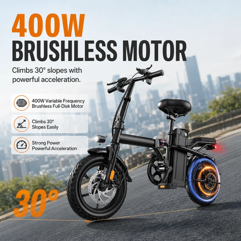 Lightweight Folding E-Bike 400W 23kg Carbon Alloy 30° Climbing Dual Disc E-ABS Brakes 4mm Anti-Puncture Tire Triple Shock Absorption Smart BMS Removable Battery Urban Commute image 8