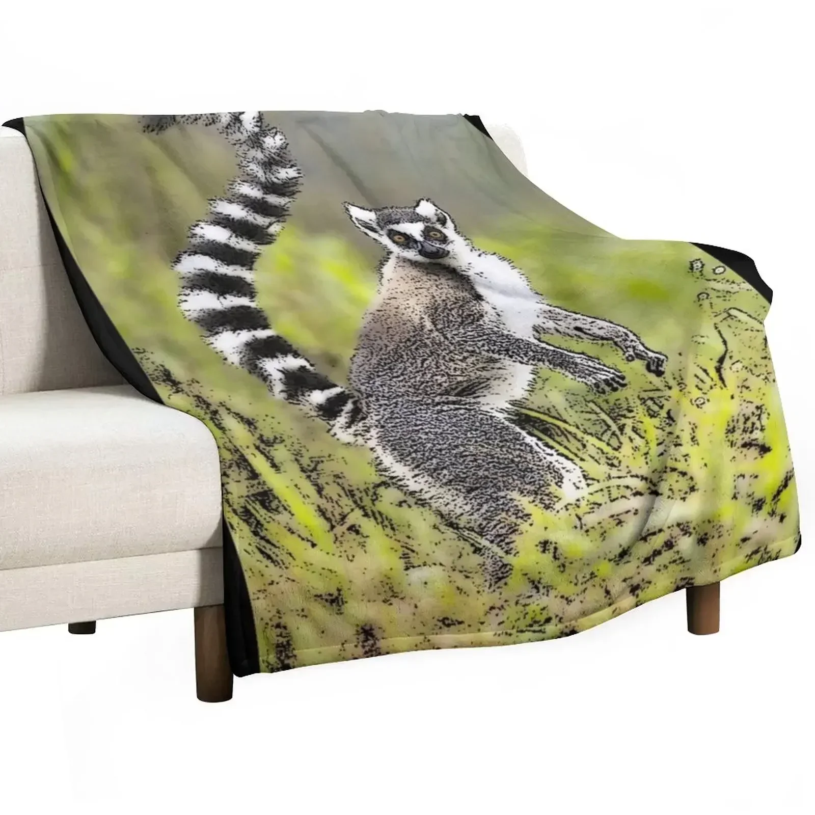 

Ring Tailed Lemur Throw Blanket Plaid on the sofa Stuffeds Blankets