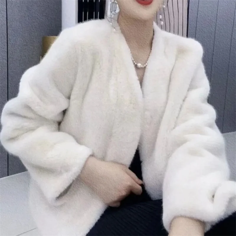 Autumn/Winter New Environmentally Friendly Fur Coat Women's Short High End Imitation Mink Plush Versatile Add Cotton Cardigan