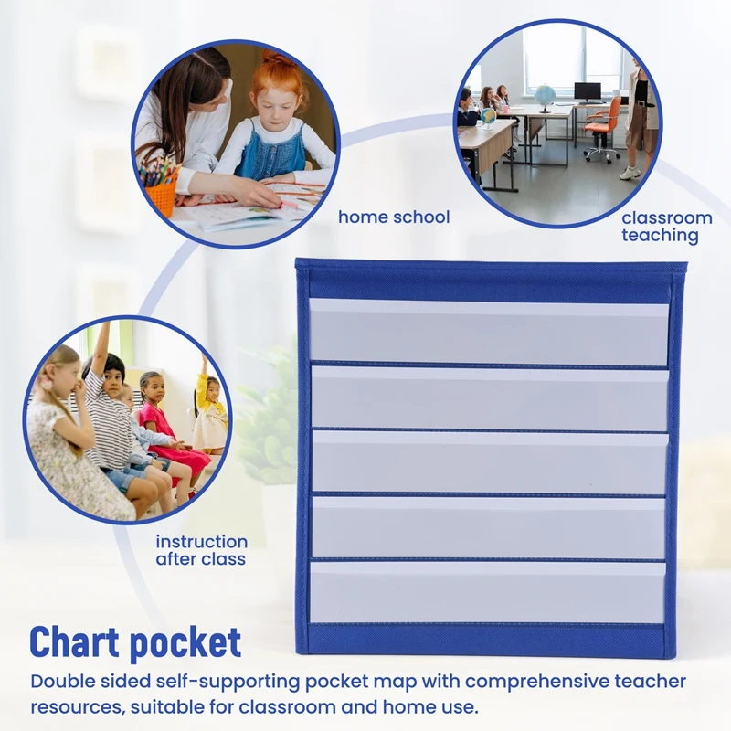 A16R-Tabletop Desktop Pocket Chart Table Top With Bonus 20X Dry Erase Cards,Desktop Tabletop Teaching Pocket Chart Double Sided