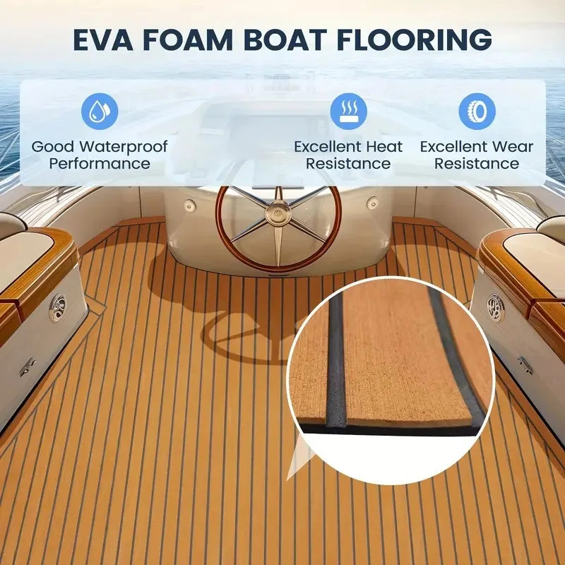 Boat Deck Sheet Strong 3M Adhesive 6mm Thick EVA Foam Floor Waterproof Anti-skid Mat For Motorboat Yacht Ramp Staircase Brown