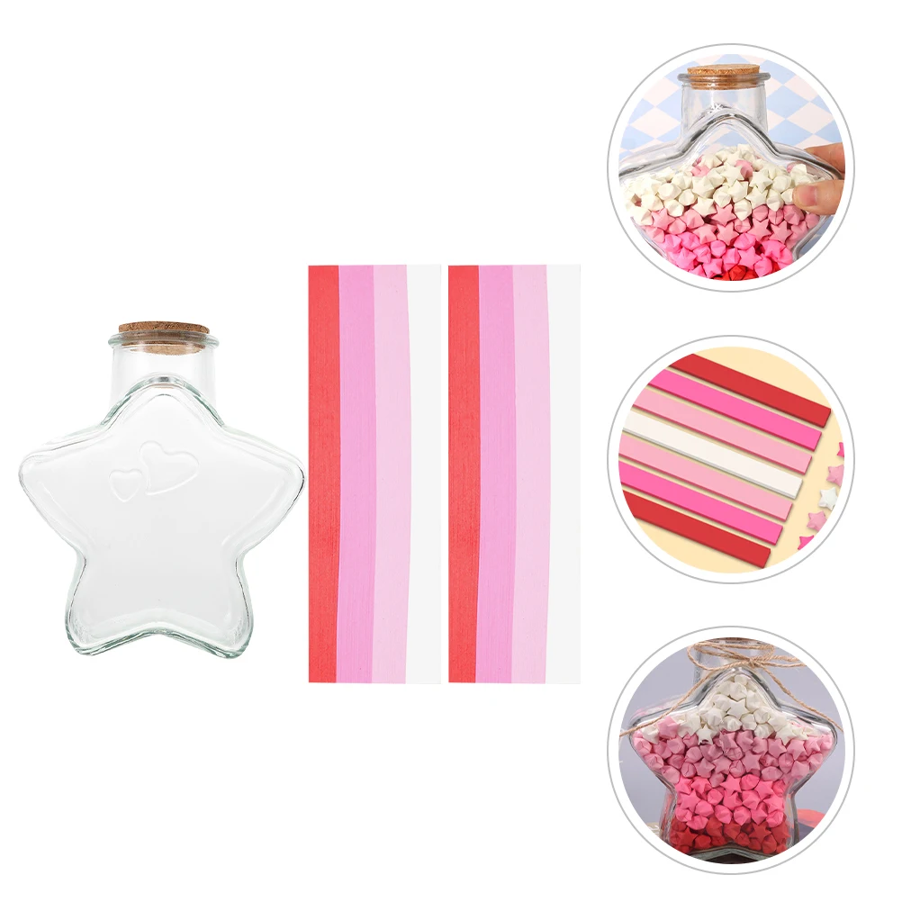 

1 Set Of Wishing Drift Bottle Star Shape Storage Jar Glass Bottle For Diy Origami Transparent Container With Cork Lid Adorable