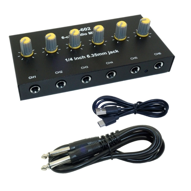 Professional Sound Mixer For Microphones And Instrument Featuring 6Channels And Double Output Interfaces Extended Hubs