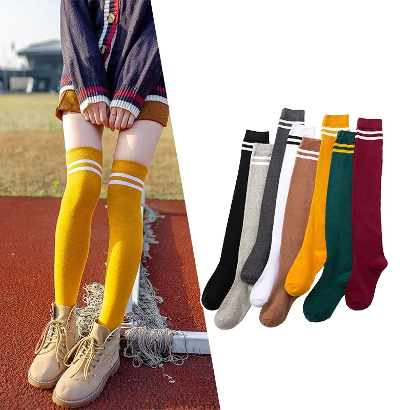 Women Stockings shank winter colour stripe long Socks Warmer Thicken for lady Girls over the knee socks JK thin leg knee-high