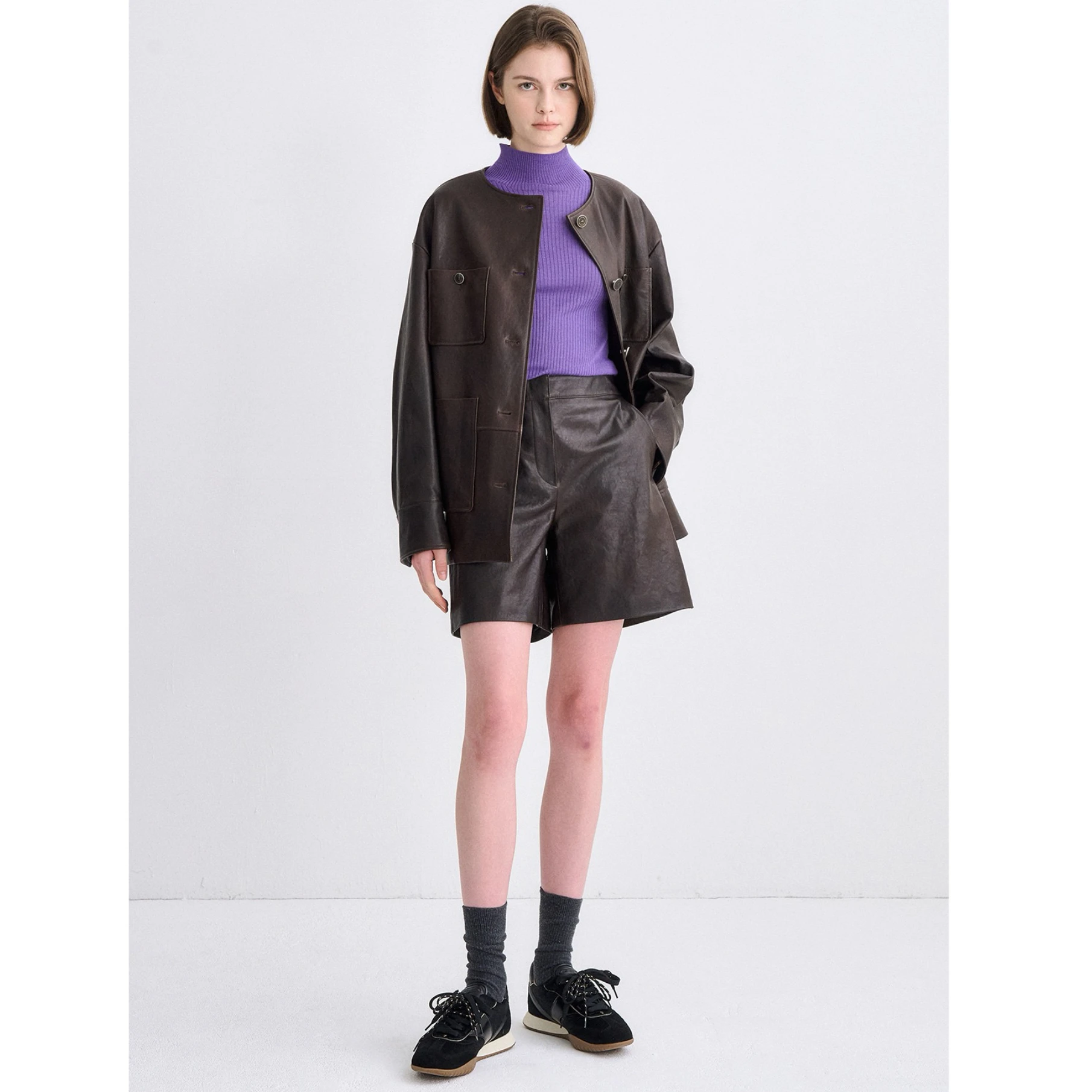 

Повседневная верхняя одежда Lemon Cheese TIM25 Autumn Loose Fit на пуговицах круглого цвета Ne средней длины Jaet для женщин Commute Sle Long Sve