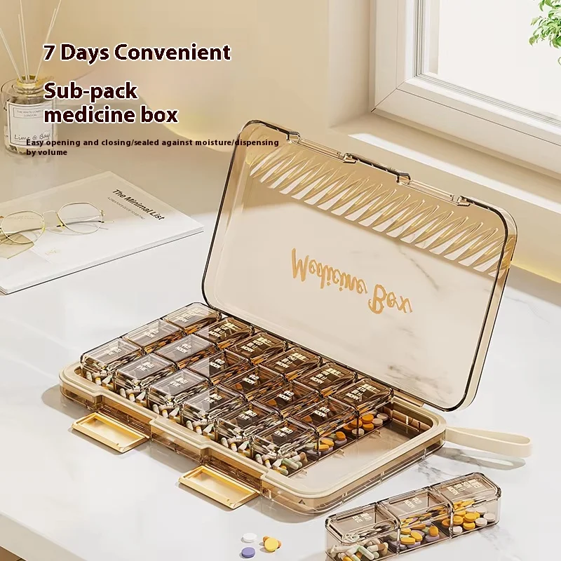 7 Day Portable Medicine Case 3/21Grid Weekly Pill Case Transparent Sealed Container Pill Organizer Box Travel Splitters Medicine