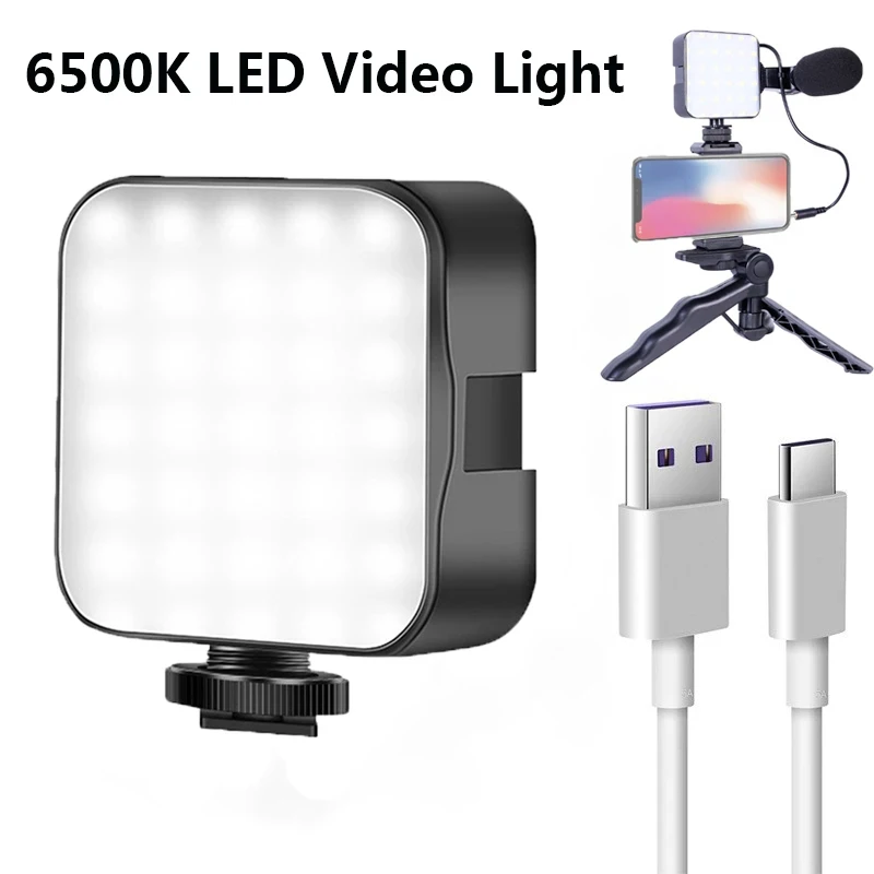 Usb Rechargeable 6500K LED Video Light Mini Camera Light Fill Lamp Portable Photography Lighting for Vlog Live Streaming DSLR