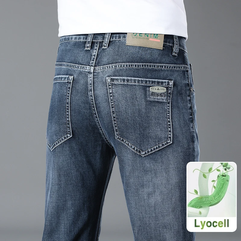 Lyocell Soft Slim Men's Jeans Summer Thin Straight Business Casual Trousers Fashion Korean Comfortable Cool Brand Man Pants