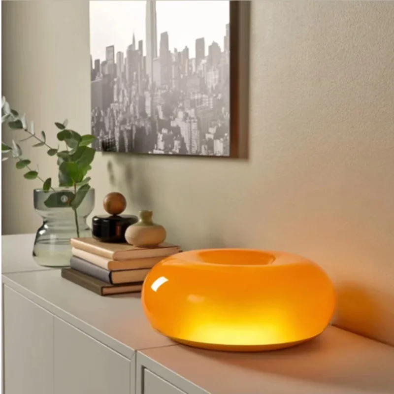 Creative Cream Orange Living Room Bedside Rechargeable Office LED Ambient Touch Switch Glass Wall Light Donut LED Table Lamp
