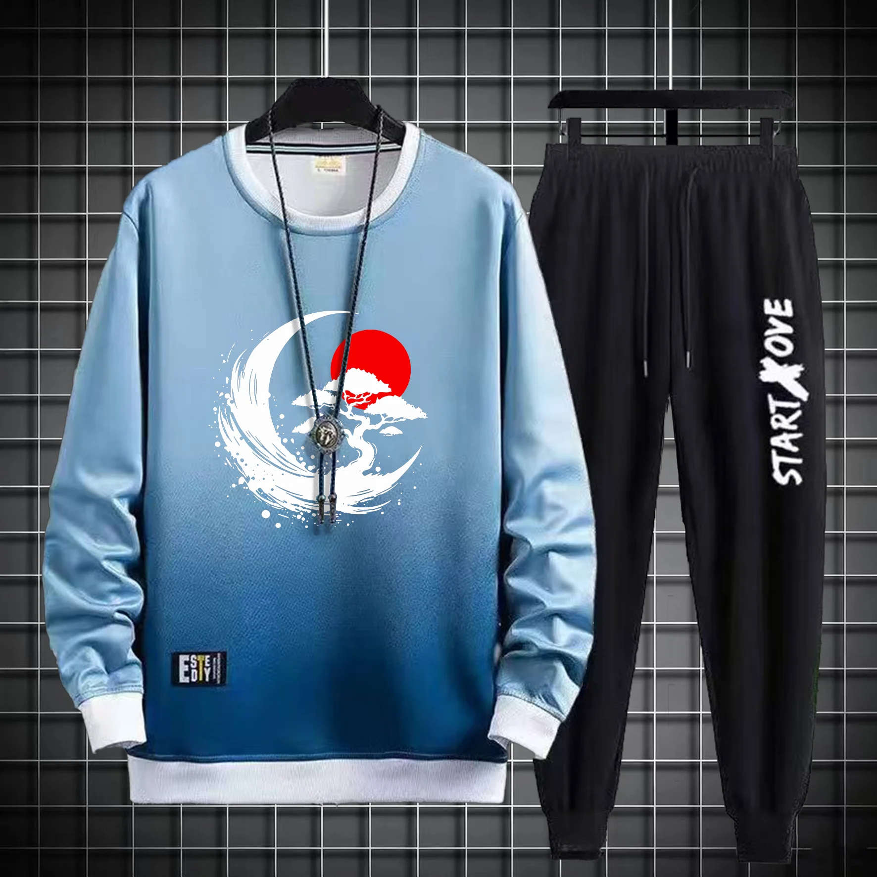 2025 Spring Autumn Suit Long Sleeves Printed Graphic Hoodie outfits two piece Tracksuits Sports Pullover Men's Sweatshirts Sets