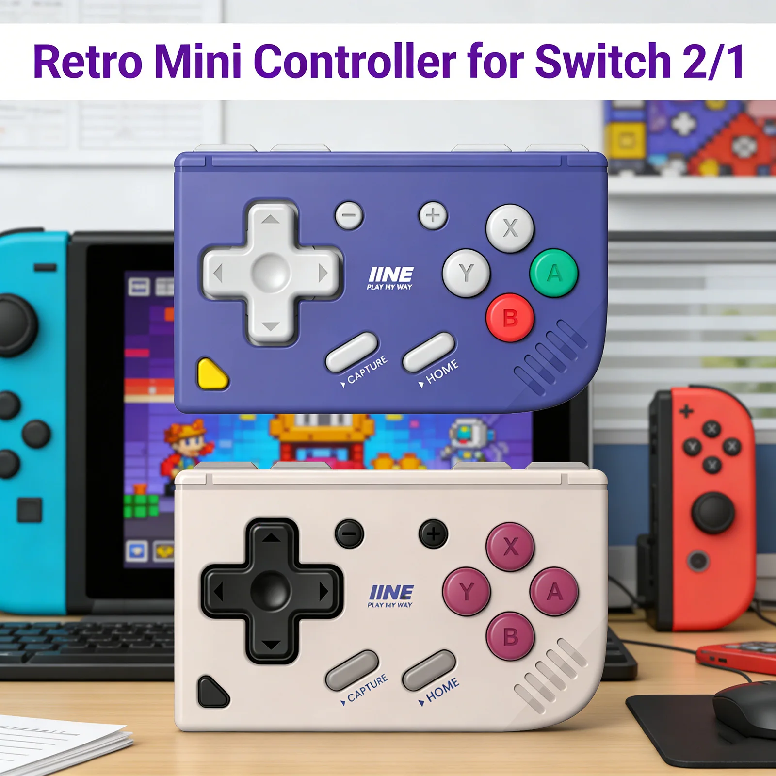 

Беспроводной Bluetooth-геймпад IINE Mini Retro Ananke Gen 2 для Switch 2/1/Android/iOS/PC Steam, мультиплатформенный портативный контроллер