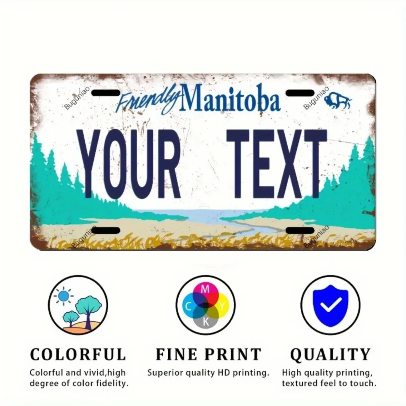 1pc [2D Flat] Vintage Custom Manitoba Metal Decorative License Plate Custom Logo Waterproof Pre Drilled Holes Home Car Multi Sce