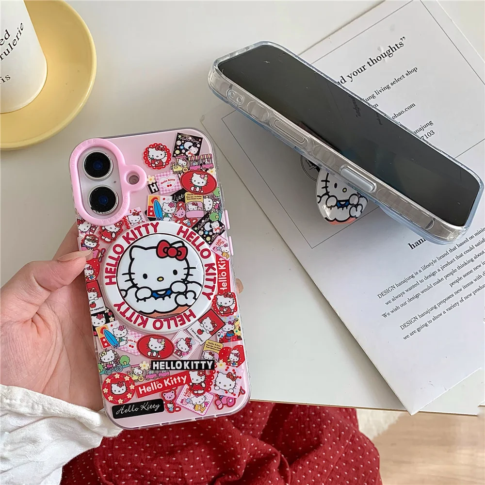 Cute sweet Hello Kitty With Magsafe Case For iPhone 16 15 14 Plus 13 12 11 Pro Max X Xr Xs Plus Magnetic Wireless Charge Cover