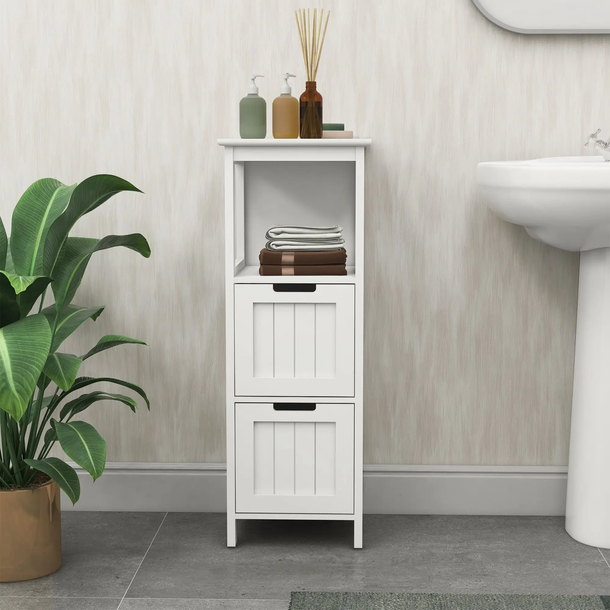 

Bathroom Floor Cabinet with 2 Drawers and 1 Storage Shelf,Freestanding Wood Storage Organizer Cabinet