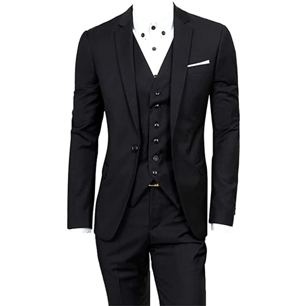 Ternos masculinos negócios casual noivo smoking terno de festa entalhado lapela 3 peça (blazer + colete + calças) fino ajuste traje homme