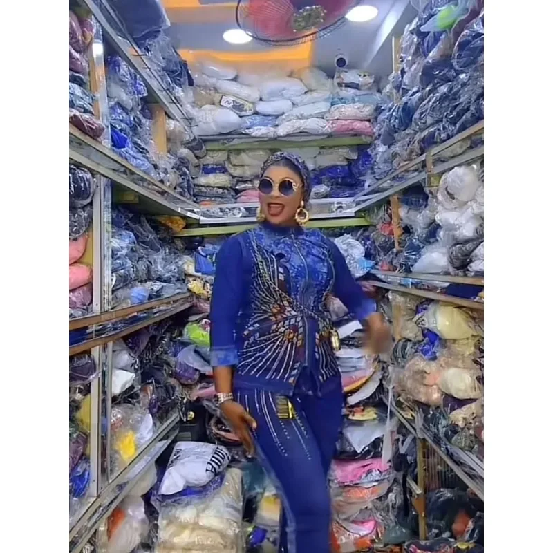 

Женский комплект из 2 предметов Dashiki, африканская одежда, модный джинсовый топ с короткими рукавами и брюки, костюм, одинаковые комплекты для вечеринок, лето-осень 2026