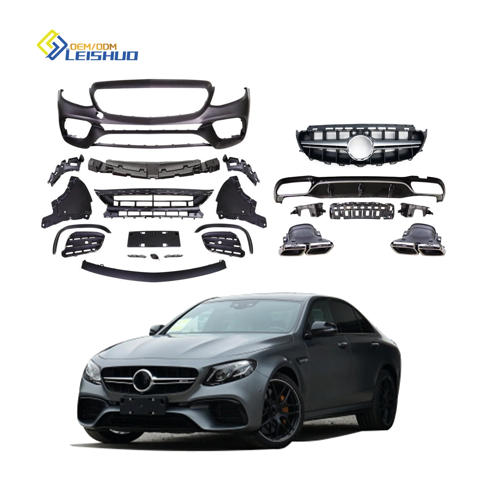 Leishuo Front Lip Rear Bumper W213 Bodykit Body Kit For Mercedes BENZ E Class W213 16-20 Upgrade AMG New E63S / Sport