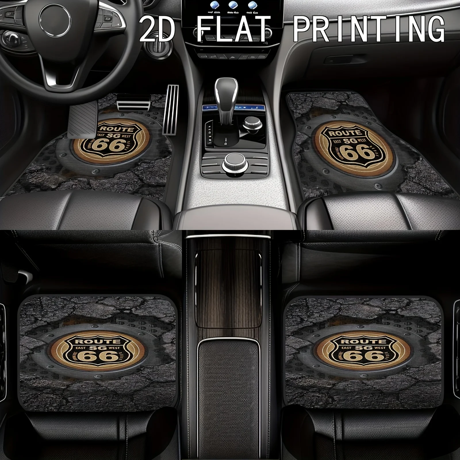 Route 66 Cultural Crystal Velvet Car Floor Mats, Universal Non-Slip Durable Carpets, Artistically Designed Easy-to-Clean Interio