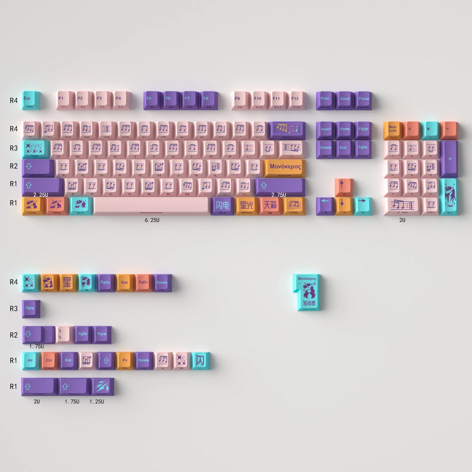 

Unicorn Theme Engraving/side Through Mechanical Keyboard Keycaps Full Set of PBT Hot Sublimation Cherry Original Height