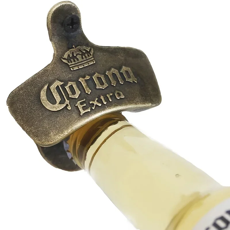 Abridor de Garrafas de Parede com Design Retrô Corona, Ferramenta DIY em Liga Metálica com Processo de Eletroplastia, Decoração de Parede para Bar (1 unidade)