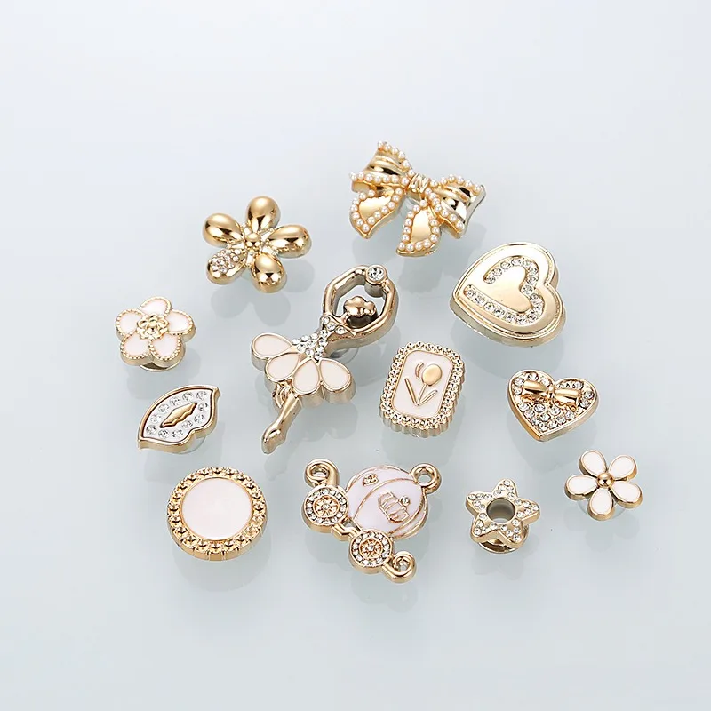 12Pcs Fashion Shoe Charms Set for Sandals Clogs Pins Accessories Ballet Girl Heart-shaped Bow Personalized Sneaker Decorations
