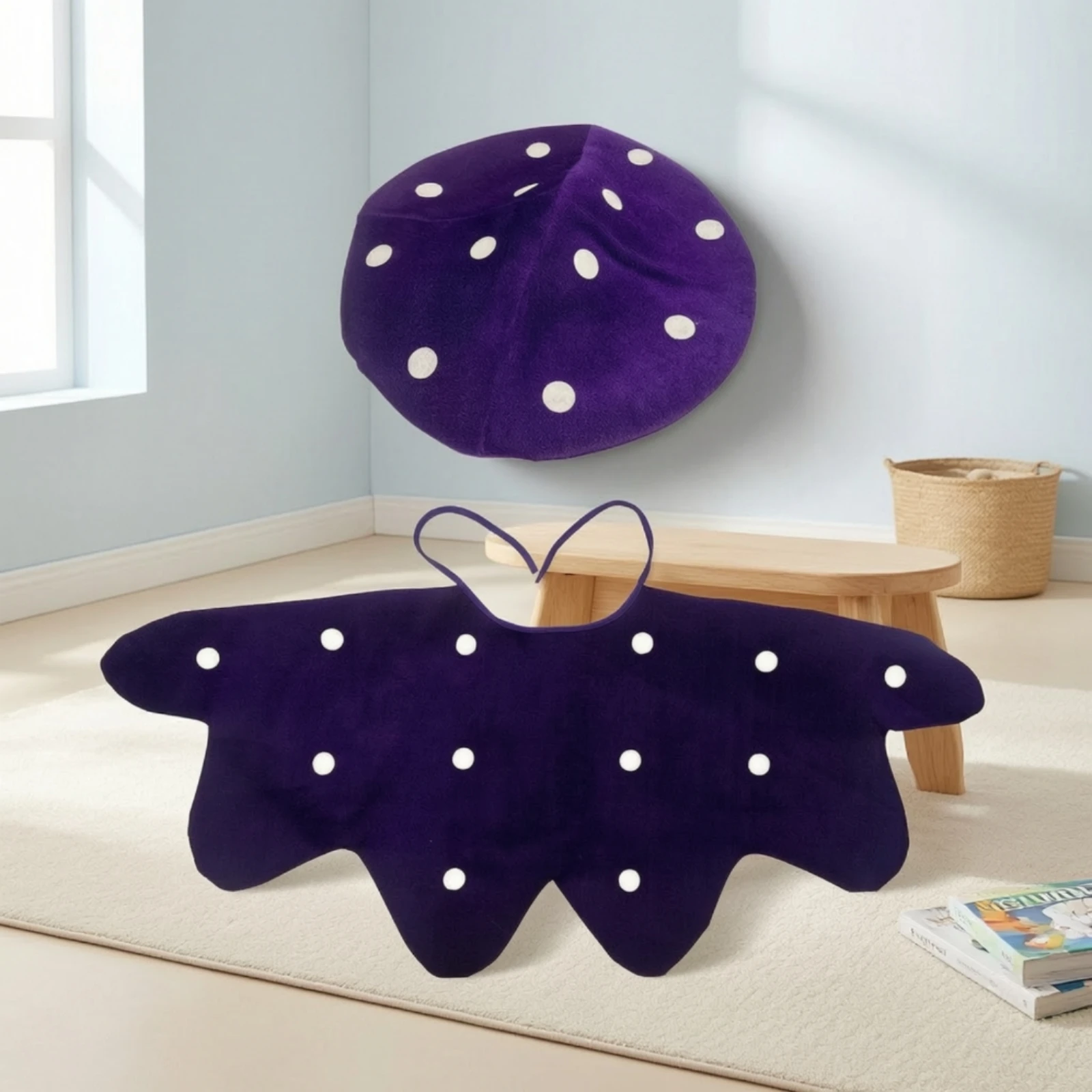 fungus-costume-spotted-fungus-cape-cape-with-hat-tie-closure-apparel-dome-shaped-for-children-dress-up-photo-shoots