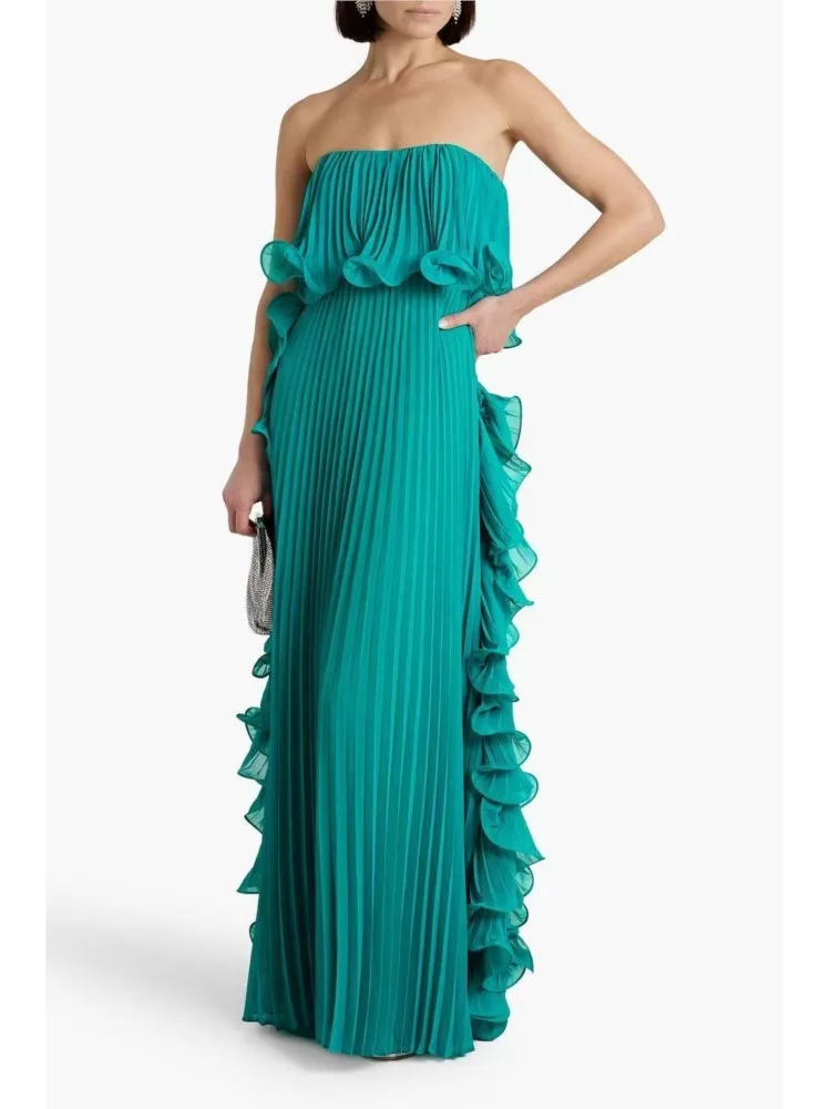 

Foreign Style Folded Pleats Wrap The Chest Dress For Woman Summer Sexy Backless Fashion Solid Color Dresses Lady Party Vestidos