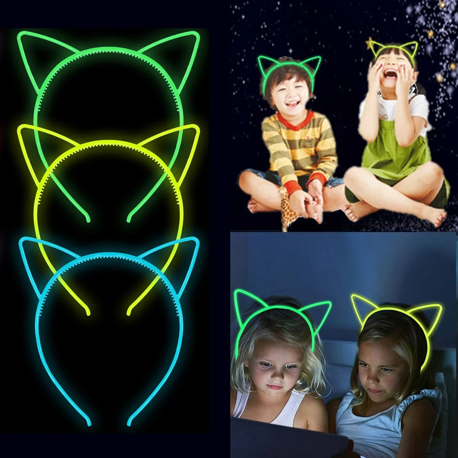 New Luminous Cat Ears Headband Elastic Glow In Dark Hairband For Women Baby Girls Teeth Birthday Headwear Hair Accessories