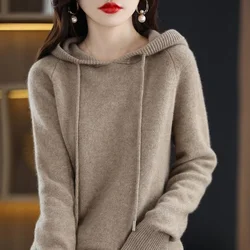 Women Pullover Sweater Hooded Jumper Korean Loose Solid Long Sleeve Casual Autumn Winter Thick Warm Knitted Sweaters