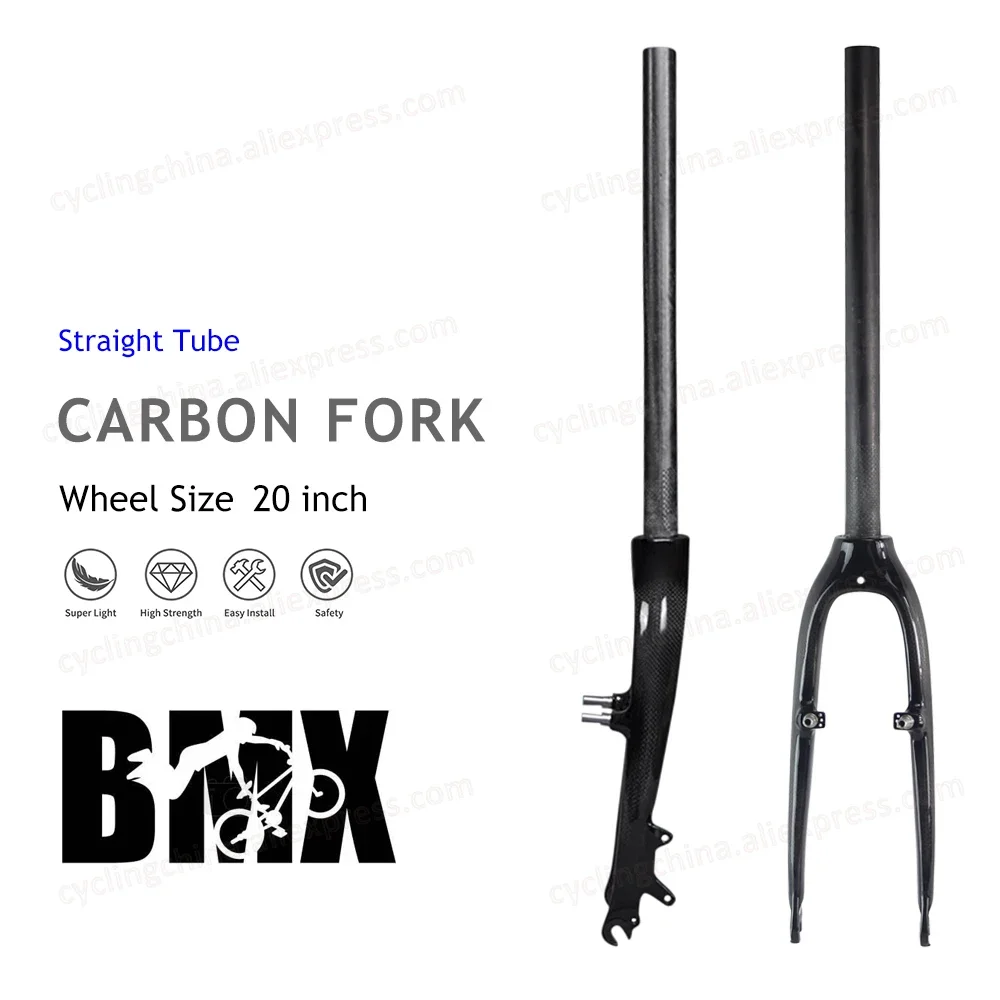 Nologo V&Disc Brake Rigid Fork 3K Full Carbon Fibre Folding BMX Bike Front Fork QR 9X100mm Fit for Wheel 20inch Bicycle Parts