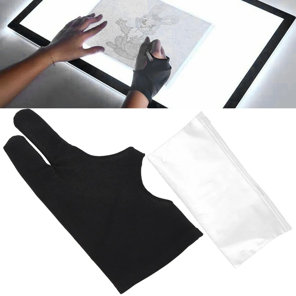 2pcs Two-Finger Design Drawing Gloves Anti-Mistouch Breathable Fabric Artist Gloves Sketching Gloves For Drawing Paper