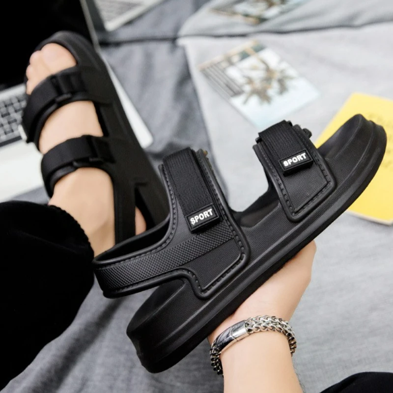 Men Hook&loop Sandals Slip-on Men Summer Platform Wedge Slides Breathable Slippers Comfortable Pvc Shoes Breathable Beach Shoes