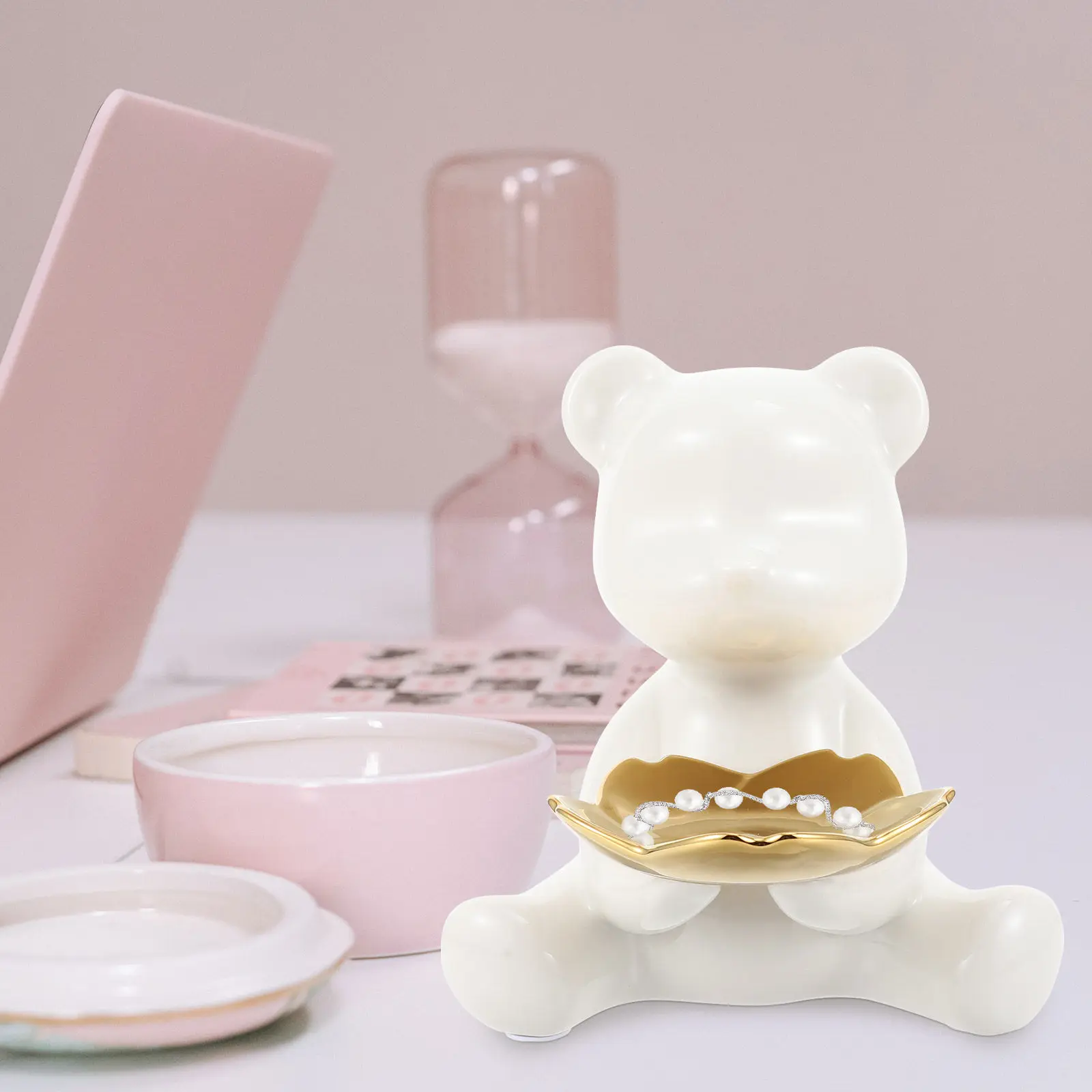 

Little Bear Storage Plate Creative Ceramic Desktop Ornament Lovely Sundries Holder Home Office Decoration Desktop Bear Ornament