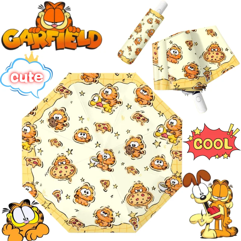 

Garfield Odie high-quality cartoon anime printed thickened black silver automatic dual-use folding umbrella for rain and sun