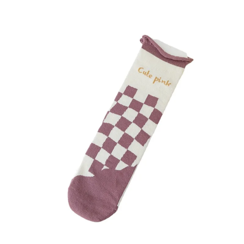 5Pairs/Set Fashion Colorful Kawaii Cute Cozy Cotton Women Socks Harajuku Japanese Korean Pink Plaid Flower Girl Socks Lot