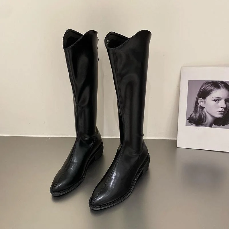 Comemore Knee-length Boots Women Women's Rubber Shoes Sexy Square Heel Thigh High Heels 2022 Luxury Winter Heeled Booties Black