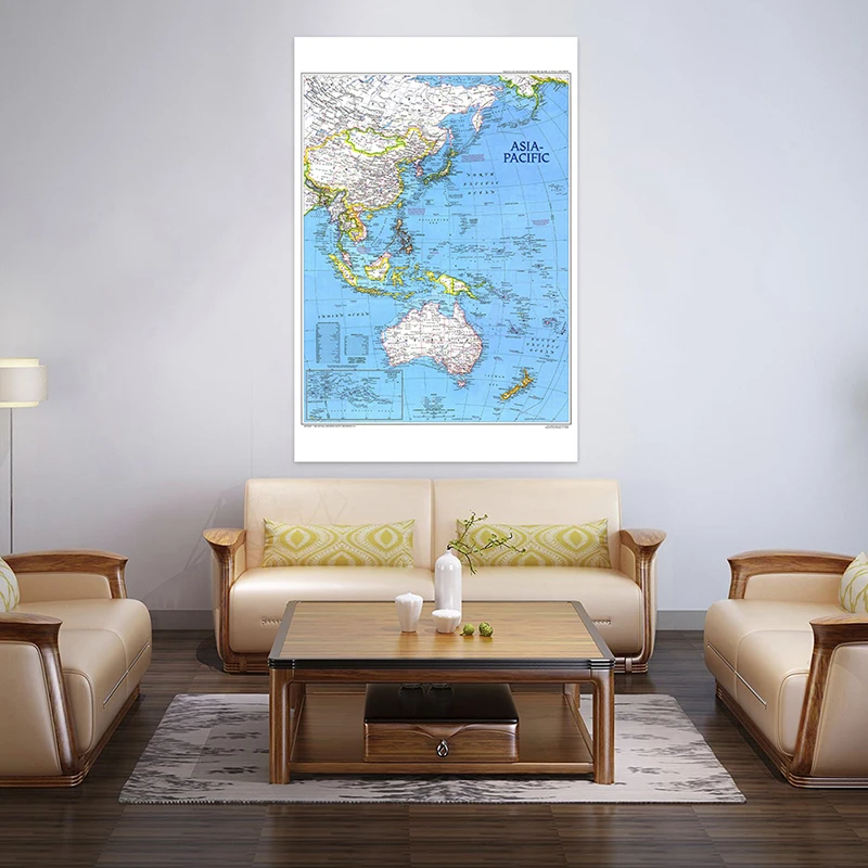 

World Map Poster 5x7ft Printed Non-woven Spray Painting Unframed Map of Asia Pacific for Home Art Crafts Wall Decor