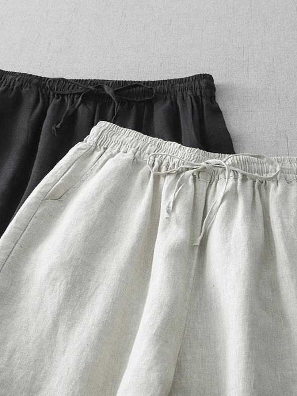 جديد وصول فضفاض صالح سراويلي حريمي واسعة الساق عادية القطن الكتان مزيج الصيف Faionable تسع نقاط بنطلون المرأة حجم كبير