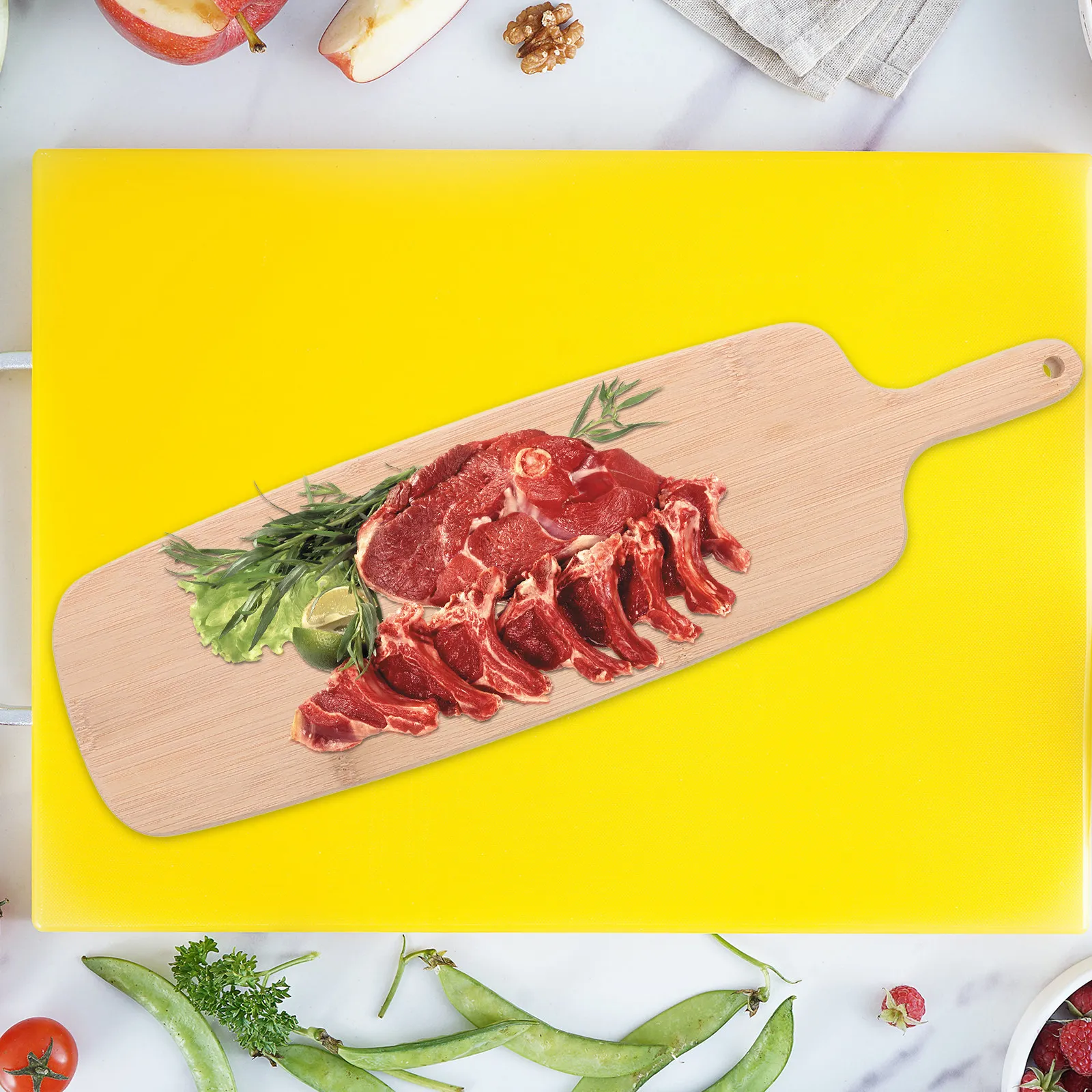 Wood Cutting Board with Handle Natural Wooden Chopping Board for Pizza Bread Vegetables Meat Steak Kitchen Countertop Decor