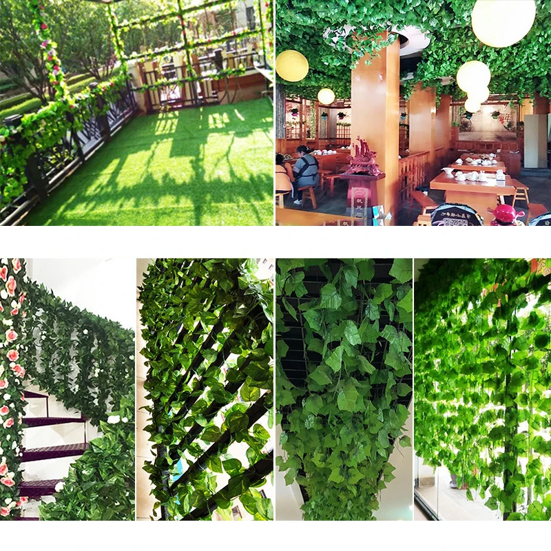 Guirnalda de hojas de hiedra verde, Planta Artificial de 2,2 M, vid colgante de pared de seda, decoración de jardín, hogar, fiesta de boda, guirnalda de hojas falsas
