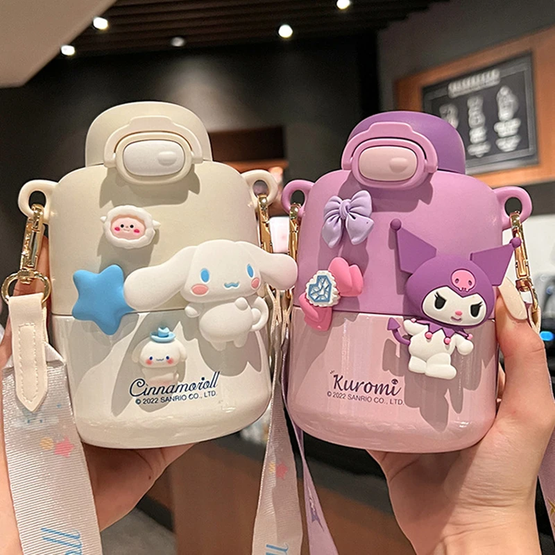 430ML Sanrio Cinnamoroll Water Cup Cute Kuromi Thermos Cups Anime Cartoon My melody Juice Cup Insulated Water Bottle Kids Gifts