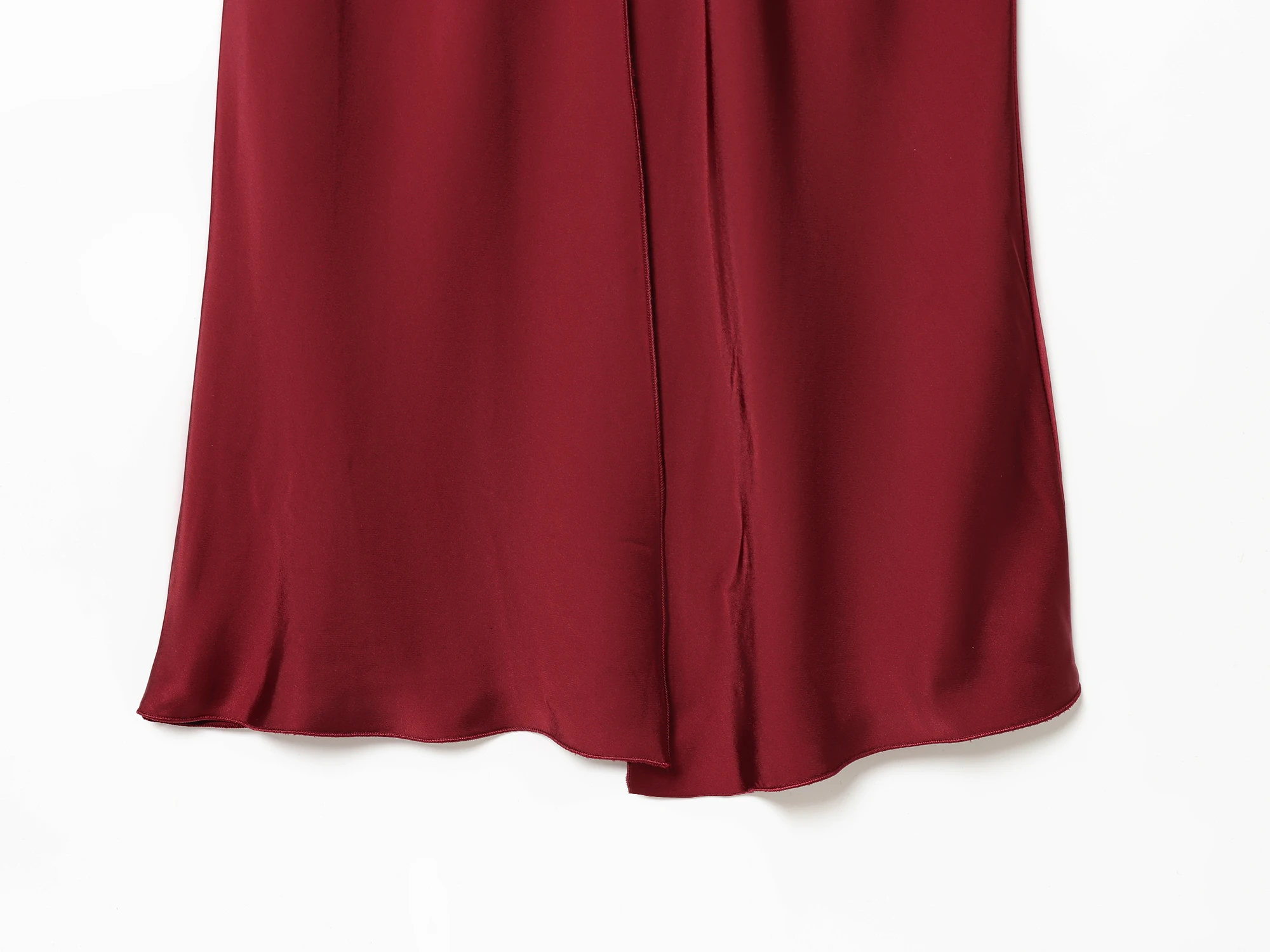 ETJ women's spring new elegant sexy halter skirt droop feel red V-neck slit A-word version of thin shoulder belt halter skirt