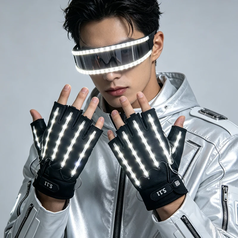 Okulary Led NightClub Masquerade klub koncertowy akcesoria neonowe fajne Vogue migające futurystyczne okulary LED mężczyźni metalowe fajne okulary