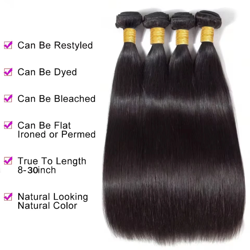 Straight Hair Brazilian Straight Human Hair Weave Bundles Natural Black 1/3/4 Piece Brazilian Virgin Hair For Women BPHW Hair