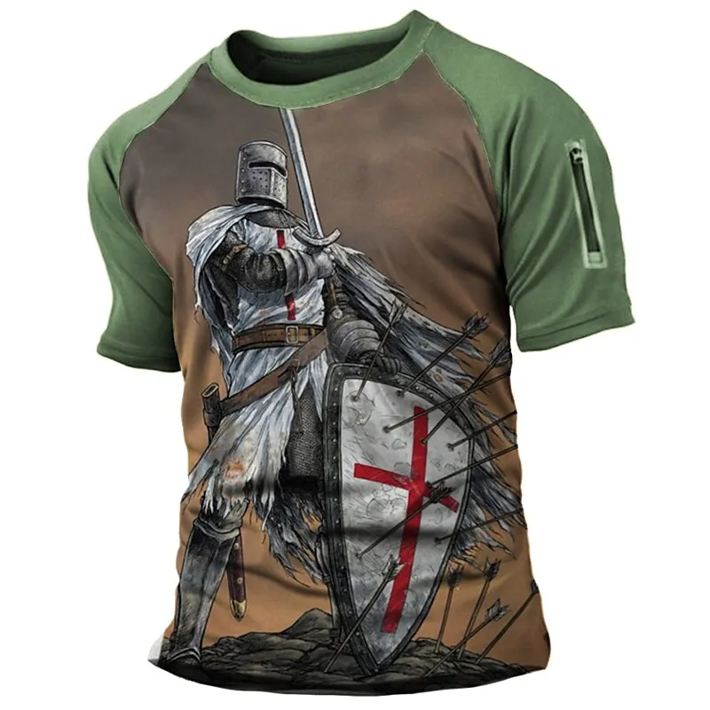 Templar Crusaders Pattern Men's T Shirt Fashion Knight Print Oversized Short Sleeve Tops Street Retro Harajuku Short Sleeve Tee