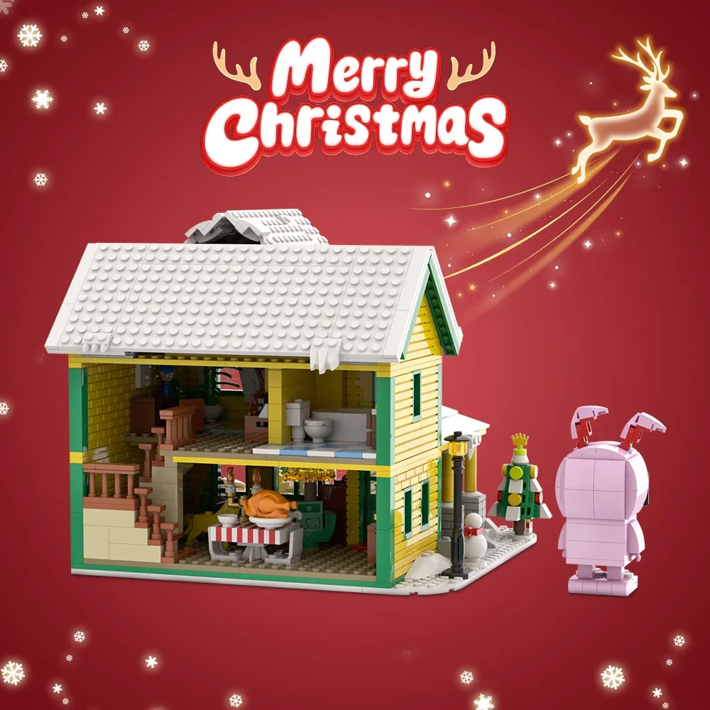 MOC クリスマスストーリー 1983 ビルディングブロックセット クラシック映画 DIY ピンクのウサギとパーカーズの家 ヴィラ ブロックおもちゃ 大人向けギフト
