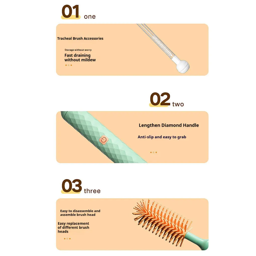 فرشاة تنظيف زجاجات الأطفال المحمولة 360 درجة، فرشاة تنظيف زجاجات الأطفال الكهربائية، 3 قطع باللون الوردي #6