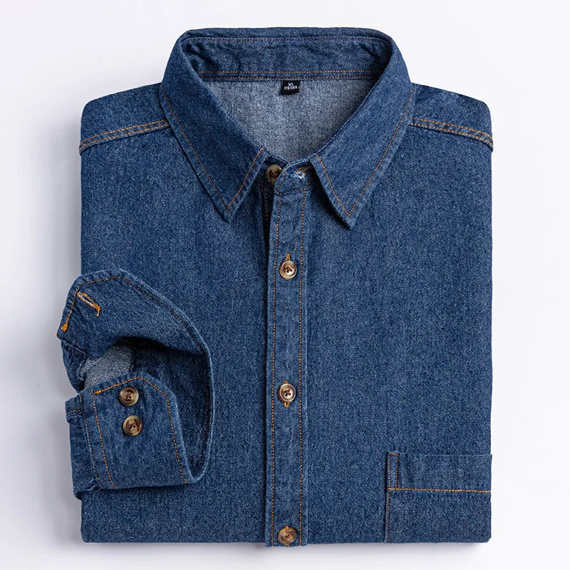 New Casual Jeans Long Sleeve Men Shirts Cotton Front Pocket Chic Street Wear Slim Fit Denim Dress Spring Autumn Youth Clothing