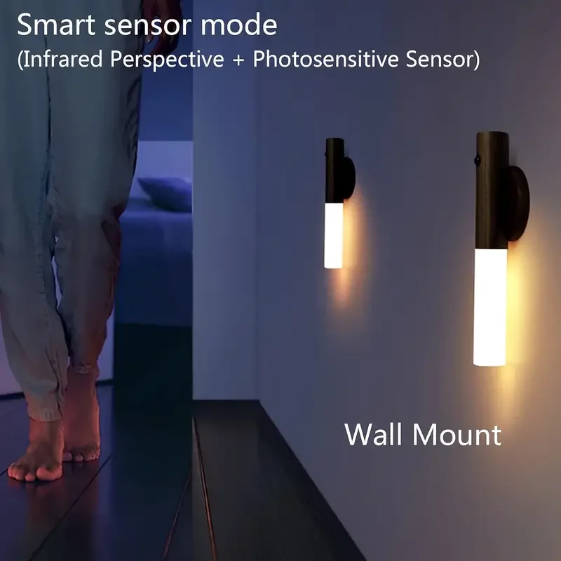 Magnetic Motion Sensor Night Light for Bedroom Hallway | Rechargeable Peel&Stick LED | Battery-Powered Wall Lamp