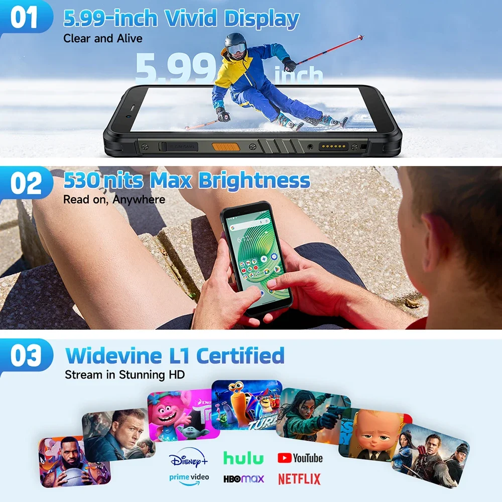 Ulefone RugKing 4G هاتف ذكي متين أندرويد 15 مقاوم للماء 5.99 بوصة 8 + 256 جيجابايت هاتف محمول 9600 مللي أمبير 50 ميجابكسل كاميرا رئيسية هاتف محمول NFC